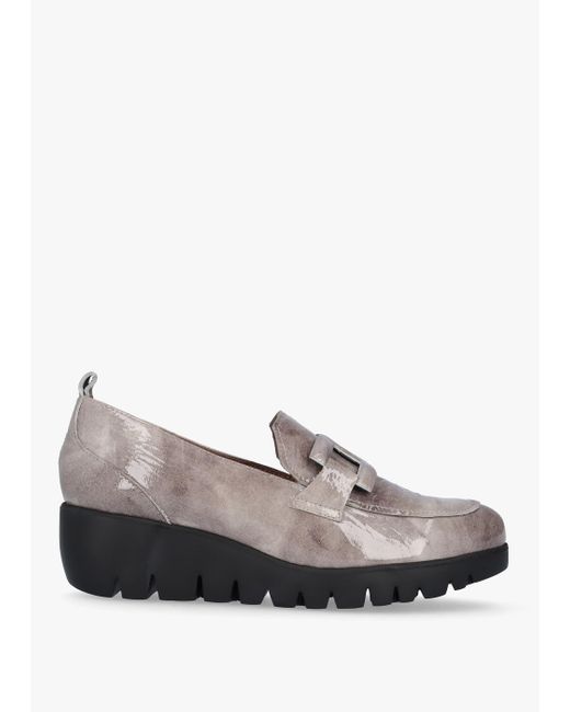 Wonders Gray Rings Grey Patent Leather Low Wedge Loafers