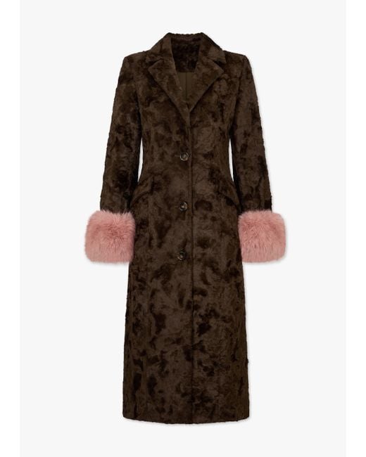 Charlotte Simone Lexy Chocolate Brown Pink Longline Coat