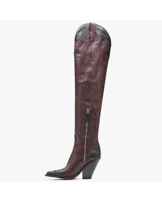 Sonora Boots Melrose Black & Burgundy Leather Western Over The Knee
