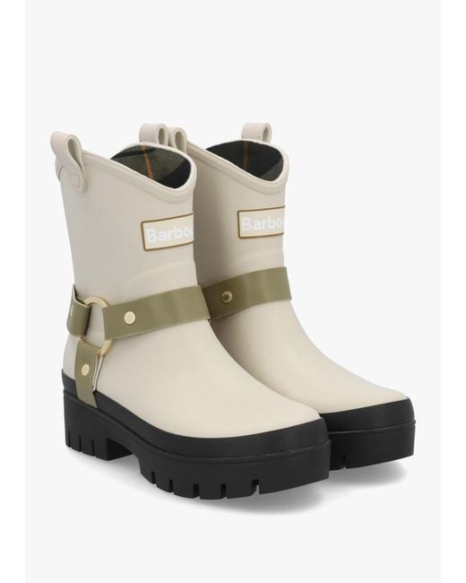 Barbour White Elley Harness Light Oak Bleached Wellington Boots