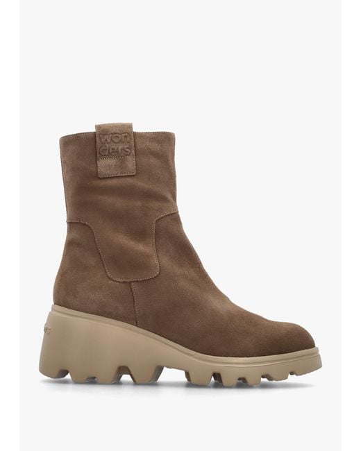 Wonders Brown Wedge Ankle Boots