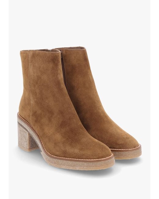 Alpe Brown Airy Tan Suede Block Heel Ankle Boots