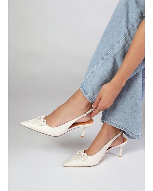 Daniel Metallic Eppie White Leather Mid Heel Sling Back Shoes