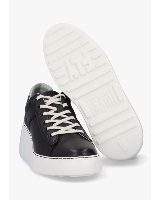 Fly London Delf Black Silver Leather Wedge Trainers