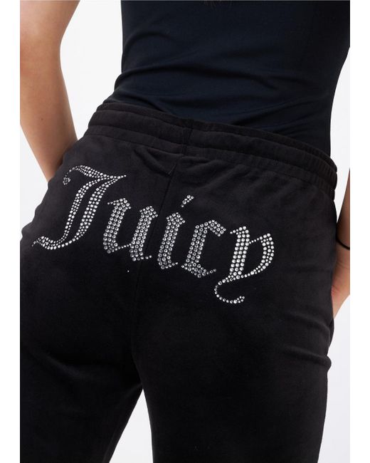 Juicy Couture Tina Black Velour Diamante Track Pants Lyst