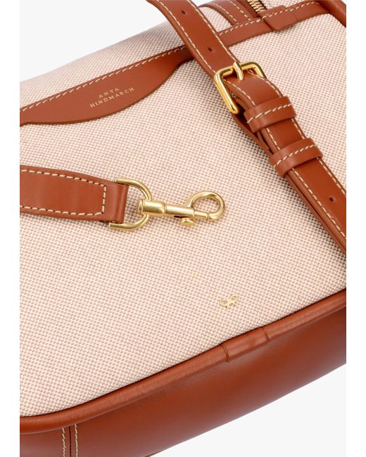 Anya Hindmarch Pink Small Vere Soft Cavas & Cognac Satin Leather Satchel Bag