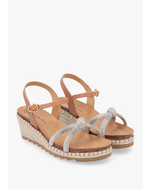 Daniel White Iknot Diamante Knot Tan Leather Low Wedge Sandals