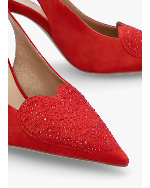 Daniel Elove Red Suede Crystal Heart Toe Cap Heeled Sling Backs