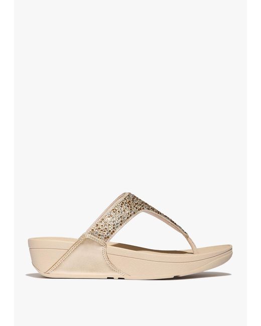 Fitflop White Lulu Crystal Platino Toe Post Sandals