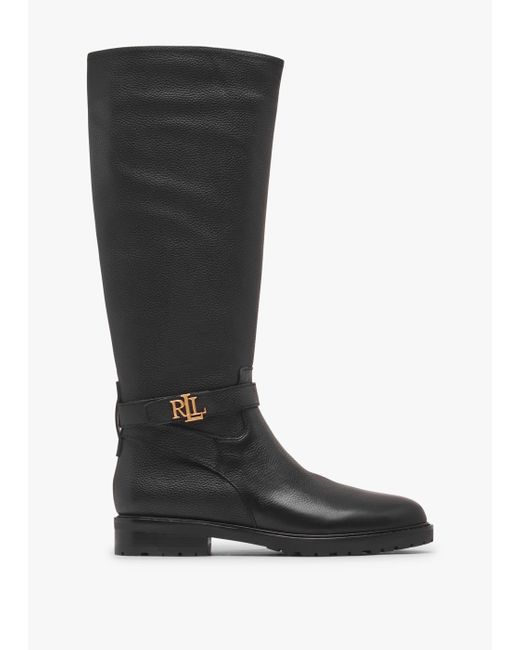 Ralph Lauren Hallee Black Leather Knee Boots