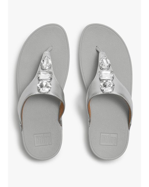 Fitflop White Lulu Ultra Jewel Leather Toe Post Sandals