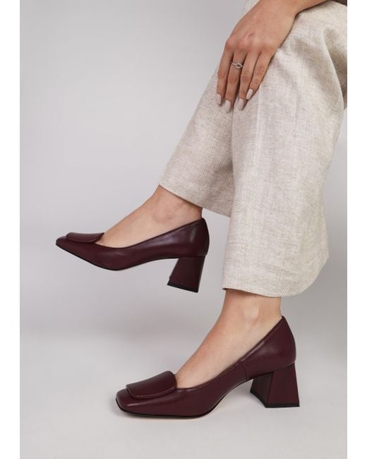 Daniel Purple Nessie Burgundy Leather Block Heel Court Shoes
