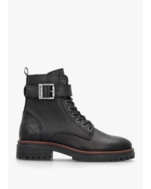 Barbour Black Heidi Ii Pebbled Leather Camando Ankle Boots