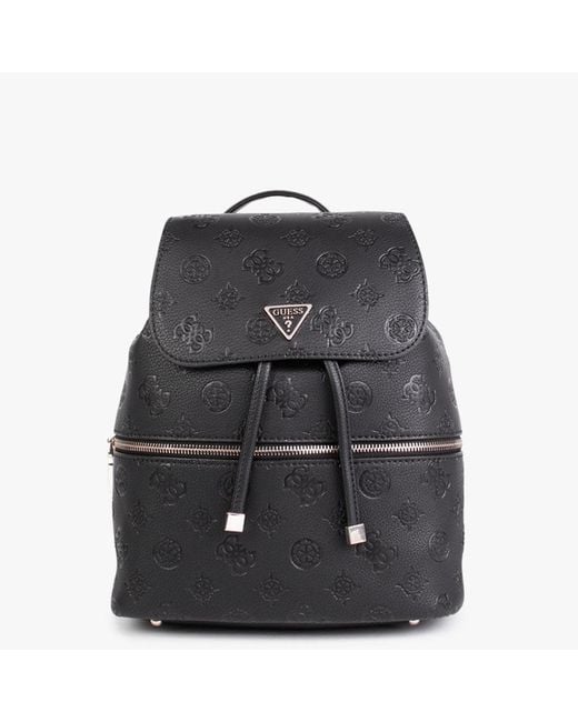 Guess Gray Helaina Black Embossed Logo Flap Backpack