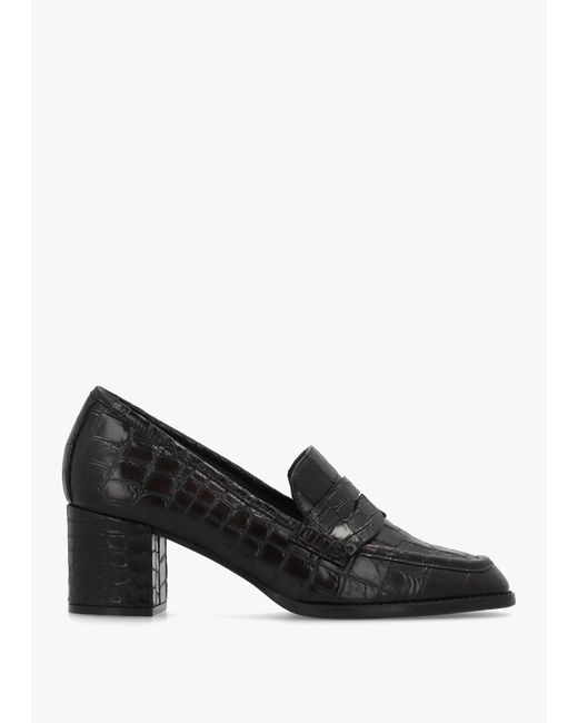 Daniel Black Python Leather Block Heel Loafers