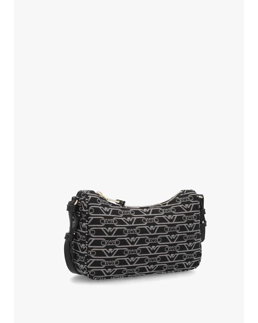 Emporio Armani White Canvas Jacquard Nero Grigio Shoulder Bag
