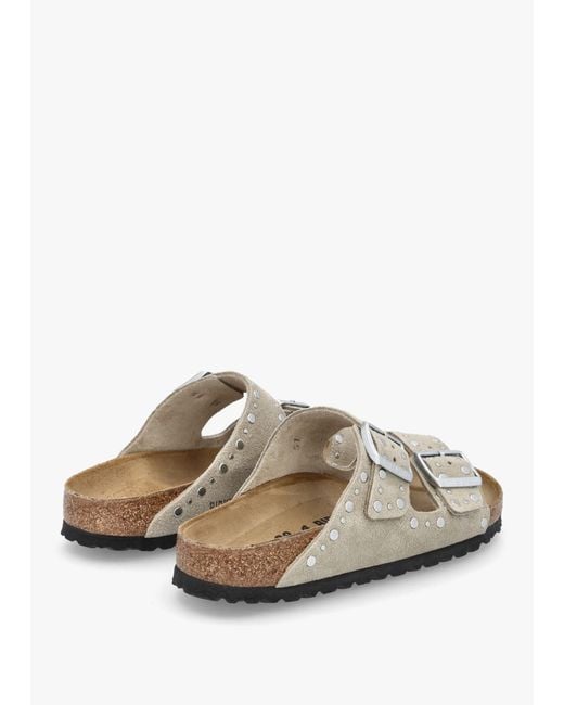 Birkenstock White Arizona Rivet Border Two Bar Mules