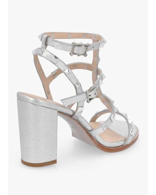 Daniel White Pitter Silver Leather Studded Block Heeled Sandals