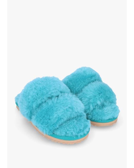 Mou Two Stripes Blue Sheepskin Slippers