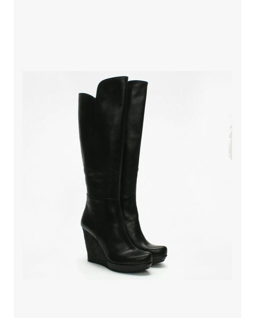 Daniel Wiser Black Leather Knee High Wedge Boots | Lyst UK