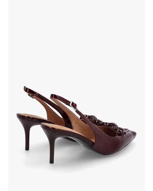 Daniel Brown Eppie Burgundy Patent Leather Mid Heel Sling Back Shoes