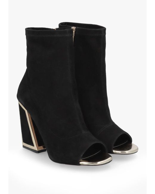 Daniel Piper Black Suede Open Toe Heeled Shoe Boots