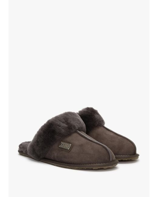 Australia Luxe Brown Double-face Sheepskin Closed Mule Slippers
