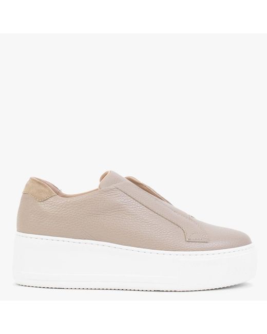 DONNA LEI Brown Quark Beige Leather Slip On Trainers