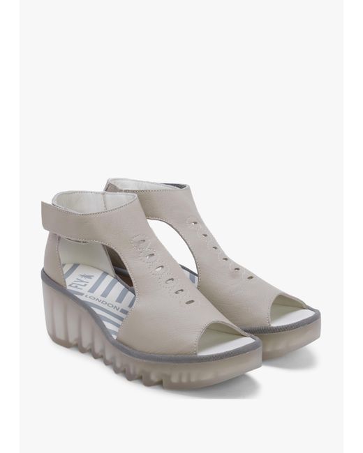 Fly London Gray Bezo Cloud Leather Wedge Sandals