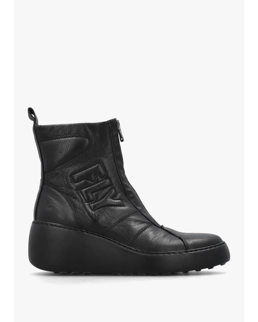 Fly London Black Drim Logo Wedge Ankle Boots