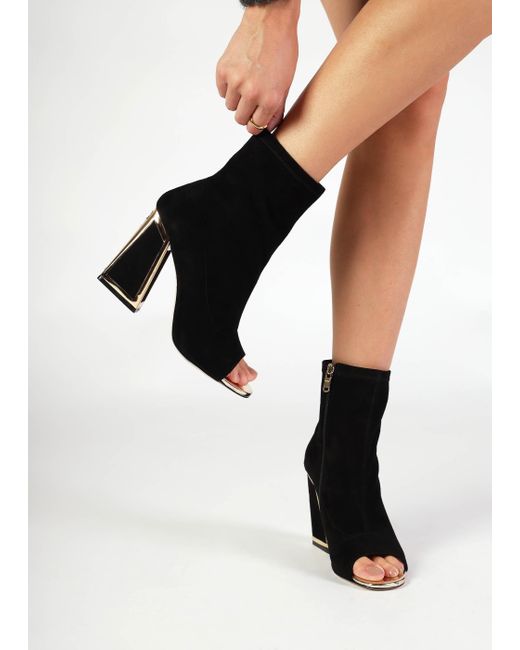 Daniel Piper Black Suede Open Toe Heeled Shoe Boots