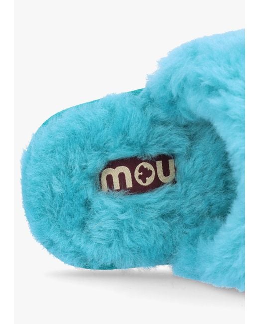 Mou Two Stripes Blue Sheepskin Slippers