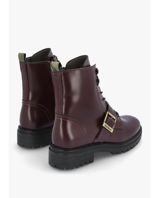 Barbour Purple Ouseburne Cherry Glace Leather Biker Boots