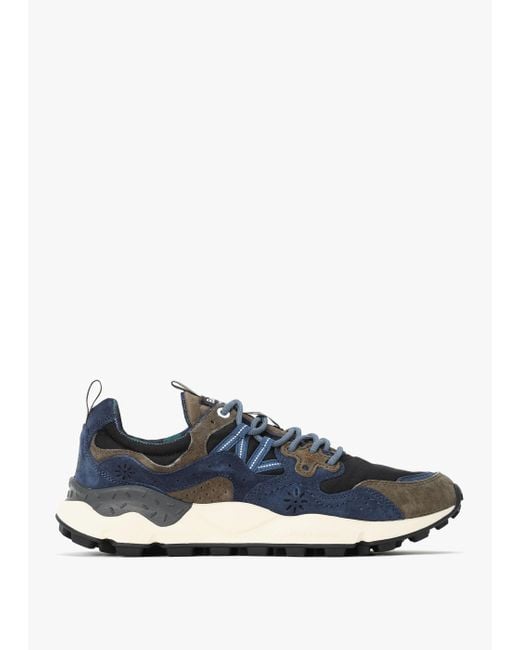 Flower Mountain Blue X Barbour Men's Yamano 3 Navy Olive Suede Trainers for men