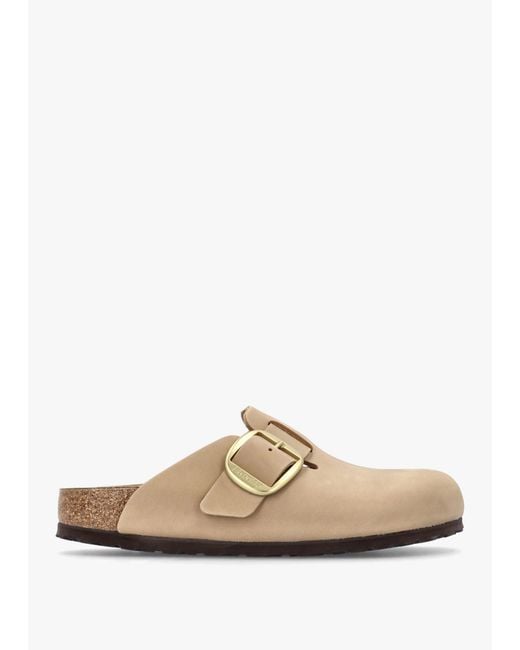 Birkenstock White Boston Big Buckle Sandcastle Nubuck Leather Clogs
