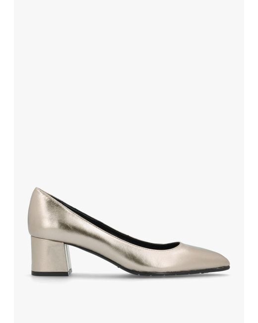 Luca Grossi White Pewter Leather Pointed Toe Block Heel Court Shoes