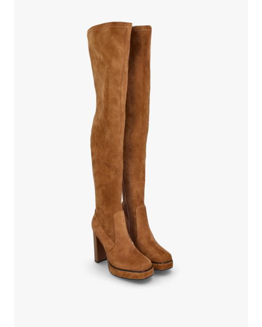 Daniel Brown Sippy Tan Suede Over The Knee Platform Heeled Boots