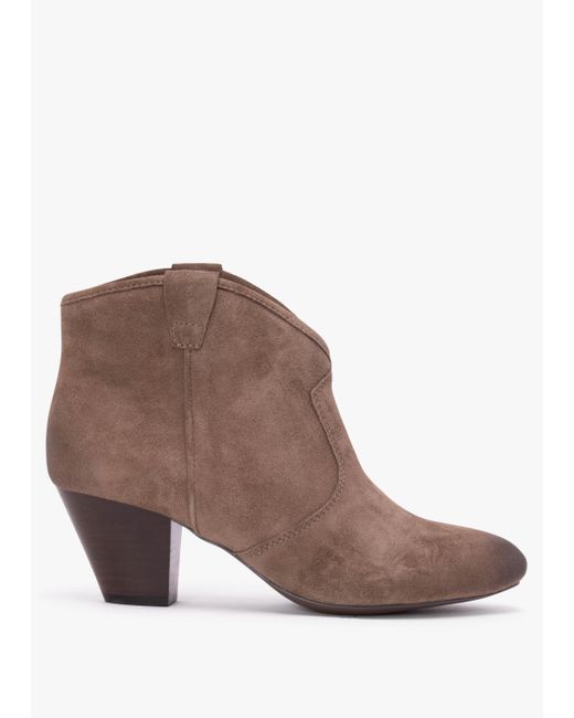 Ash Brown Jalouse Taupe Suede Western Ankle Boots