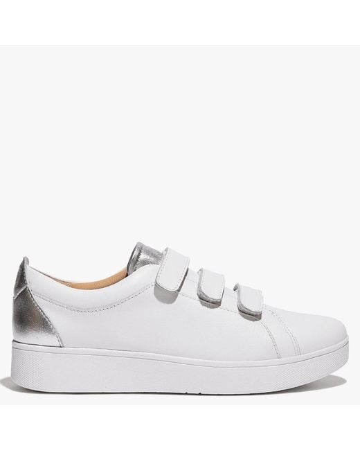 Fitflop Rally Metallic-back Urban White Silver Leather Strap Trainers