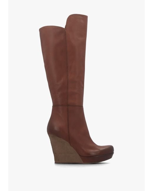 Daniel Brown Wisdom Tan Leather Knee High Wedge Boot