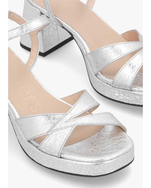 Wonders White Zaida 20 Plata Leather Block Heel Platform Sandals