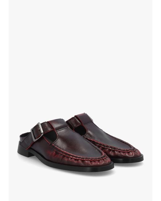 Miista White Gianna Brushed Leather Buckle Flat Mules