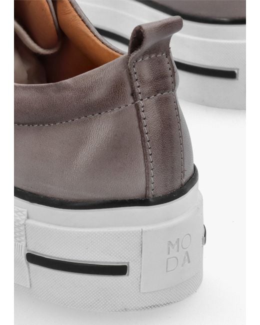 Moda In Pelle White Filician Grey Leather Side Zip Trainers