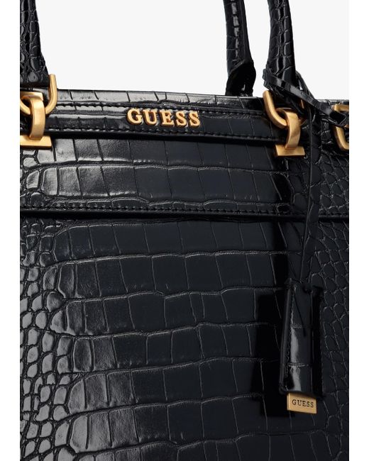 Guess Sestri Elite Black Moc Croc Tote Bag