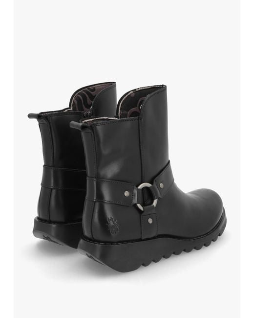 Fly London Soch Black Leather Biker Boots