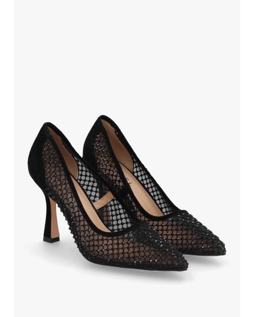 Daniel Alma Black Crystal Mesh Heeled Court Shoes