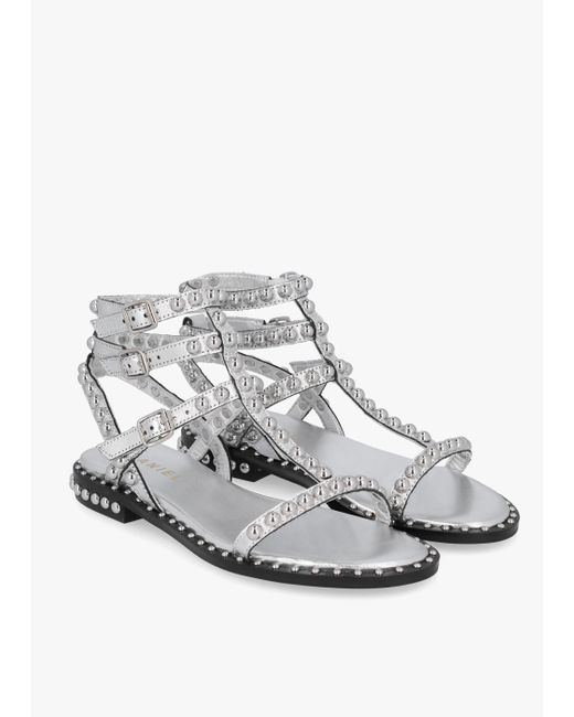 Daniel White Eternal Silver Leather Studded Gladiator Sandals