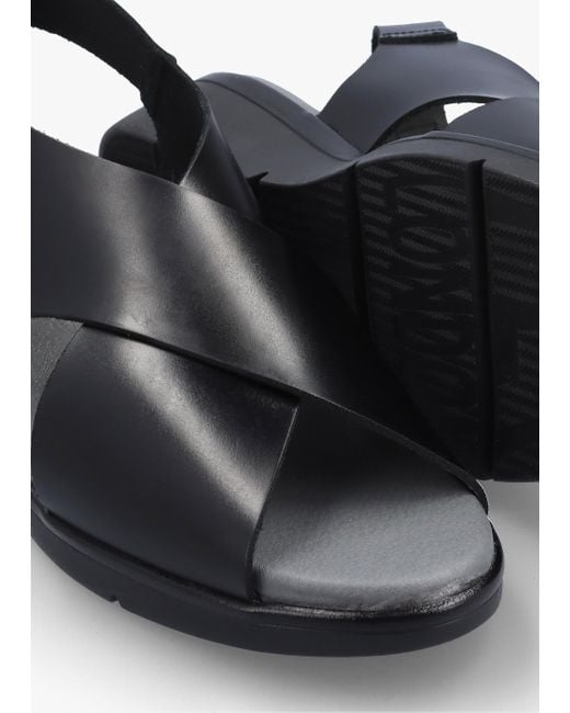 Fly London Nabi Black Leather Sling Back Low Wedge Sandals
