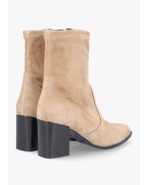 Evaluna Natural Kaky Suede Block Heel Ankle Boots