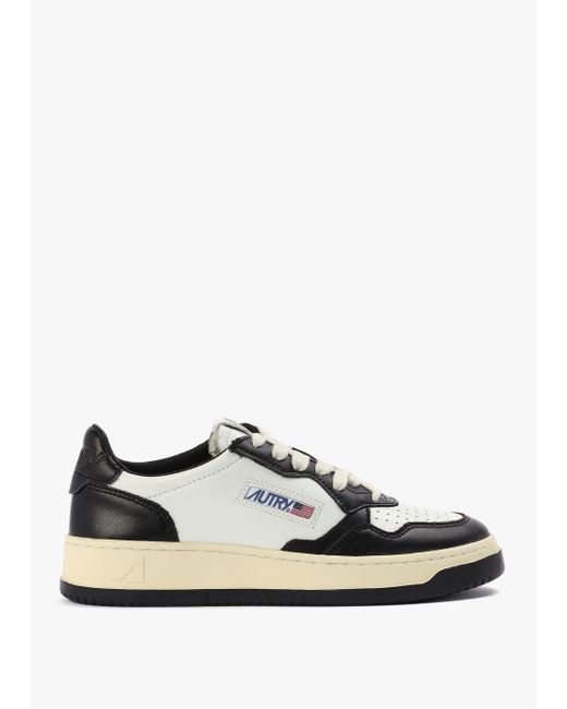 Autry Medalist Low Two Tone White & Black Leather Trainers